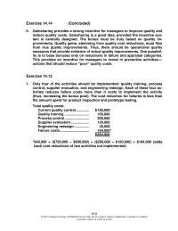 Accounting Chapter 14 Homework Quality training increased costs by $160,000 but reduced