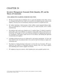 Accounting Chapter 20 Homework Unreliable Production Processes Are Addressed Total Quality