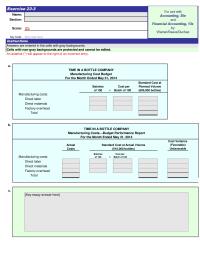 Accounting Chapter 23 Homework Time Bottle Company Manufacturing Cost Budget For