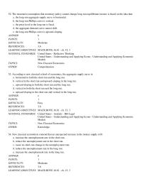 Economics Chapter 15 The monetarist assumption that monetary policy cannot change