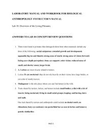 Biology & Life Sciences Chapter 10 Homework Laboratory Manual And Workbook For Biological Anthropology