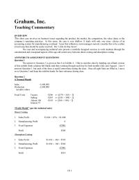 Graham, Inc&nbsp;Model Per The Technical Note Direct Costing
