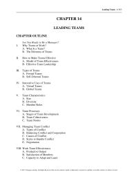 Management Chapter 14 Homework Types Teams Instructors Notes
