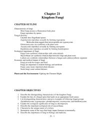 Chapter 21 Kingdom Fungi Outline Characteristics Fungi