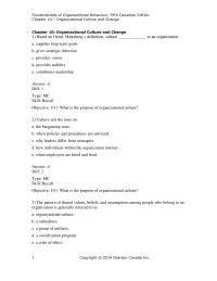 Human Resources Chapter 10 What is the purpose of organizational culture