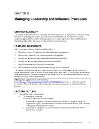 Management Chapter 17 Leadership as a property is a set of characteristics