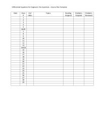 Industrial Engineering Blank Course Plan&nbsp;Topics Reading Assigned Problems Assigned Problems Reviewed