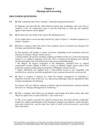 Management Chapter 4 Homework&nbsp;Plans and the decisions underlying them that depend on the sales