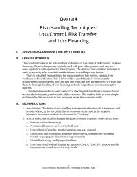 Management Chapter 4 Risk handling Techniques Loss Control Risk Transfer