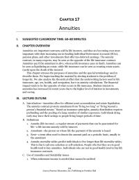 Management Chapter 17 Annuity mortality tables predict individuals to live