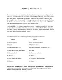 Accounting Family Business Game How Will Everybody Fare Through The Succession