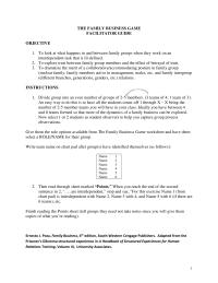 Accounting Family Business Game The Facilitator And Student Observers Should Observe