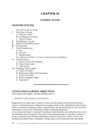 Chapter 18 A cross-functional team is composed of employees
