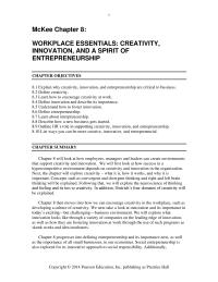 Management Chapter 8 Workplace Essentials Creativity Innovation And