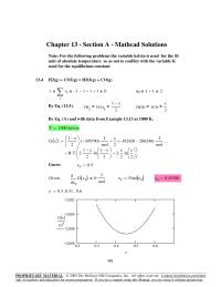 Chapter 13 Homework Basis is 1 mol species 1 + x mol steam