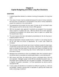 Accounting Chapter 9 Homework The net present value and internal rate of return&nbsp;