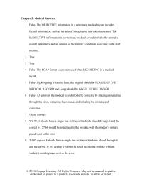 Veterinary Medicine Chapter 2 Veterinary Medical Records Are Kept Legal Precedent