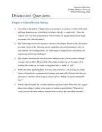 Business Ethics Chapter 06 The Volkswagen emissions episode is central