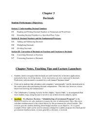 Chapter 3 Students need to recognize that decimals are used