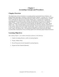 Accounting Chapter 1 Homework Key Concepts Balance Sheet Lecture Outline The