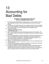 Accounting Chapter 13 Homework Bad Debts Expense Accounts Receivable Maddox Write