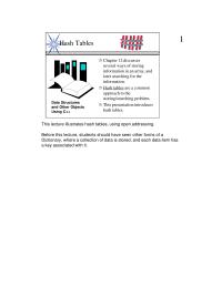 Notes 12 Homework This lecture illustrates hash table