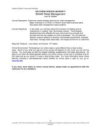 Sample Syllabus Format And Schedules Types of store-based and non store retailers