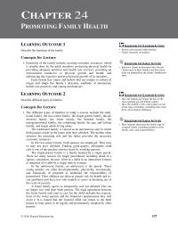 Nursing Chapter 24 Homework Promoting Family Health 139 Learning Outcome