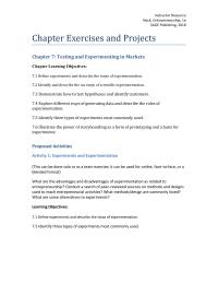 Entrepreneurship Chapter 07 Homework Learning Objectives 71 Define Experiments And Describe