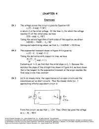 Electrical Engineering Chapter 4 Homework Exercises E41 The Voltage Across The