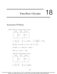 Electrical Engineering Chapter 18 Homework With port 1 short-circuited, we have