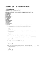 Biology & Life Sciences Chapter 6 Basic Concepts Enzyme Action Matching Questions