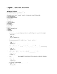 Biology & Life Sciences Chapter 7 Kinetics And Regulation Matching Questions Use