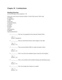 Biology & Life Sciences Chapter 10 Carbohydrates Matching Questions Use The Following