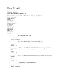 Biology & Life Sciences Chapter 11 Lipids Matching Questions Use The Following