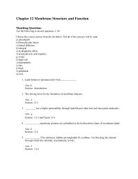 Biology & Life Sciences Chapter 12 Membrane Structure And Function Matching Questions