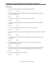 Management Chapter 15 An advantage of sampling is that portfolio returns