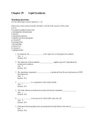 Biology & Life Sciences Chapter 29 Lipid Synthesis Matching Questions Use The