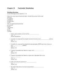 Biology & Life Sciences Chapter 32 Nucleotide Metabolism Matching Questions Use The