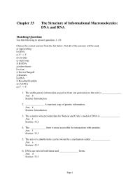Biology & Life Sciences Chapter 33 The Structure Informational Macromolecules DNA And