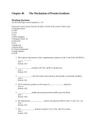 Biology & Life Sciences Chapter 40 The Mechanism Protein Synthesis Matching Questions