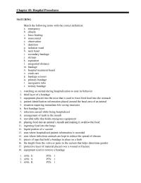 Veterinary Medicine Chapter 45 Hospital Procedures Matching Match The