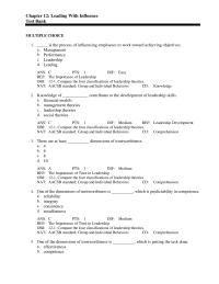 Management Chapter 12 Compare the four classifications of leadership theories