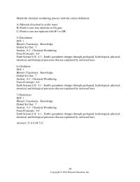 Physics Chapter 6 Match The Chemical Weathering Process With The