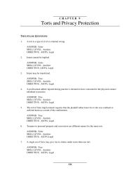 Management Chapter 9 Torts And Privacy Protection true false Questions 1a Tort