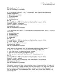 Business Ethics Chapter 3 Which of the following is a Big Five personality factor