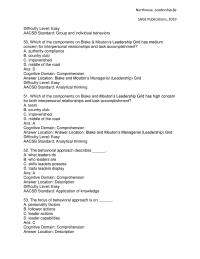 Communications Chapter 4 Which of the components on Blake & Mouton’s Leadership