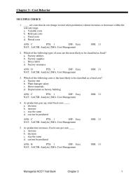 Management Chapter 3 You are given the following cost and volume