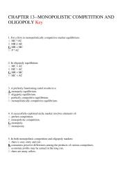 Economics Chapter 13 For Firm Monopolistically Competitive Market Equilibrium&nbsp;