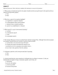 Speech Chapter 13 Aristotle noted that the various speeches of celebration